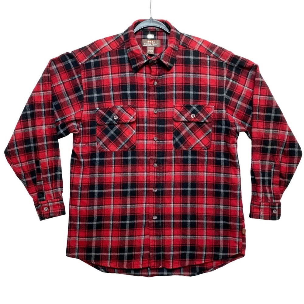 Moose Creek Flannel Shirt Mens Size Large Red Black Long Sleeve Plaid Button Up